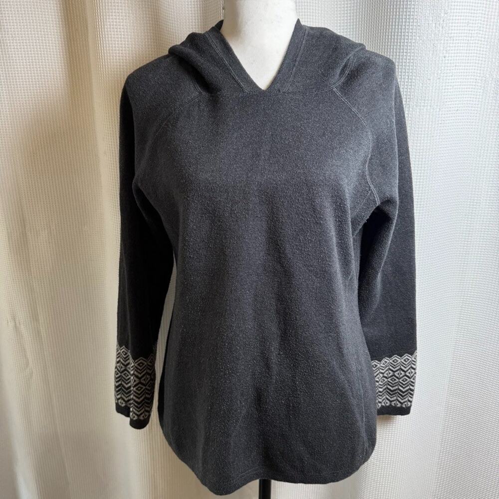 Aspen Nordic Sweater Womens Sz Large Gray Hooded Stretch Pullover Fair Isle Ski